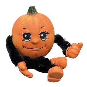 Vtg Hand Painted Ceramic Pumpkin Jackolantern JoL Pipe Cleaner Halloween Figure